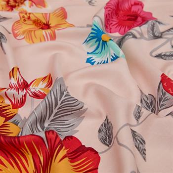 İpekevi Desenli İpek Şal - Petunya Desenli - Pudra