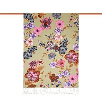 İpekevi Desenli İpek Şal - Petunya Desenli - Fıstık Yeşili