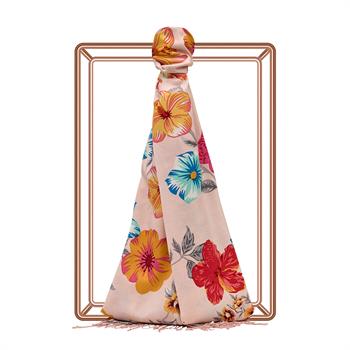 İpekevi Desenli İpek Şal - Petunya Desenli - Pudra