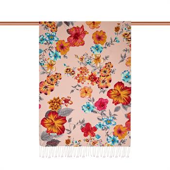 İpekevi Desenli İpek Şal - Petunya Desenli - Pudra