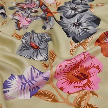 İpekevi Desenli İpek Şal - Petunya Desenli - Fıstık Yeşili