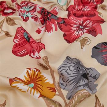 İpekevi Desenli İpek Şal - Petunya Desenli - Krem