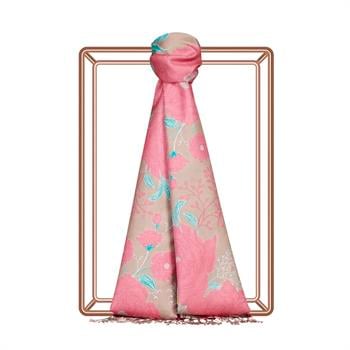 İpekevi Desenli İpek Şal - Rosa Desenli - Vizon 