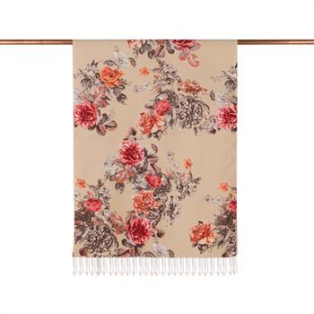 İpekevi Desenli İpek Şal - Şakayık Bahçesi - Bej