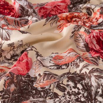 İpekevi Desenli İpek Şal - Şakayık Bahçesi - Bej