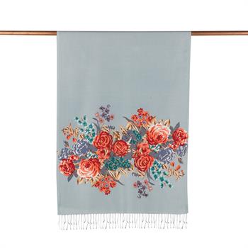 İpekevi Desenli İpek Şal Saray Bahçesi - Buz Mavi