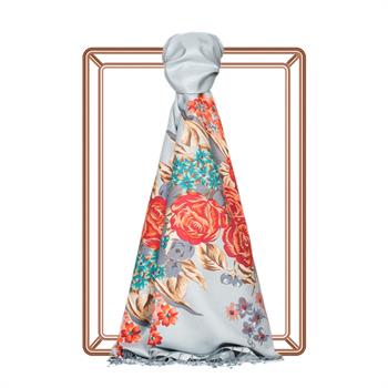 İpekevi Desenli İpek Şal Saray Bahçesi - Buz Mavi