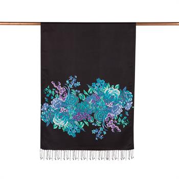 İpekevi Desenli İpek Şal Saray Bahçesi - Siyah Turkuaz