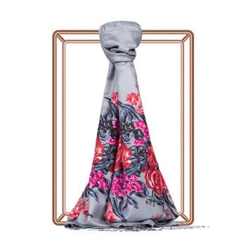 İpekevi Desenli İpek Şal Saray Bahçesi - Gri