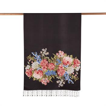 İpekevi Desenli İpek Şal Saray Bahçesi - Siyah