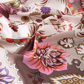 İpekevi Desenli İpek Şal - Taç Yaprak Desenli - Taş