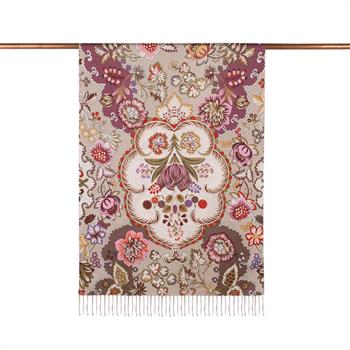 İpekevi Desenli İpek Şal - Taç Yaprak Desenli - Taş