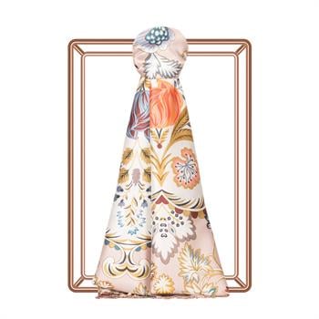 İpekevi Desenli İpek Şal - Taç Yaprak Desenli - Puslu Pembe