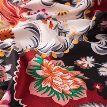 İpekevi Desenli İpek Şal - Taç Yaprak Desenli - Siyah 