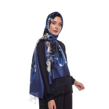 İpekevi Desenli İpek Şal - Uyanış Desen - Lacivert