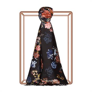 İpekevi Desenli İpek Şal - Yalı Bahçesi Desenli - Siyah