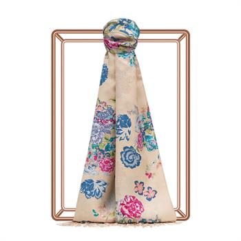 İpekevi Desenli İpek Şal - Yalı Bahçesi Desenli - Fildişi