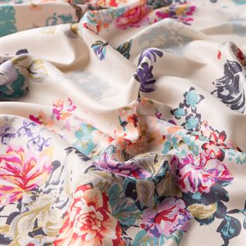 İpekevi Desenli İpek Şal - Yalı Bahçesi Desenli - Beyaz Turkuaz