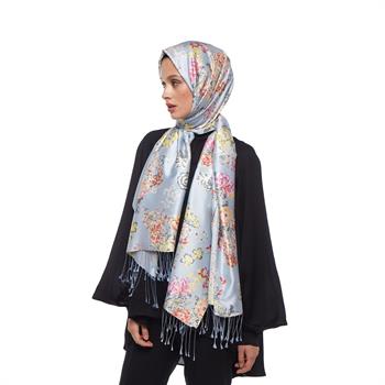 İpekevi Desenli İpek Şal - Yalı Bahçesi Desenli - Bebe Mavisi