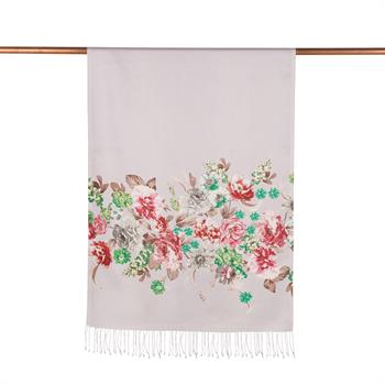 İpekevi Desenli İpek Şal - Yediveren Tarhı Desenli - Gümüş