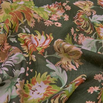 İpekevi Desenli Tensoft Şal - Kasımpatı Desenli - Haki Yeşili