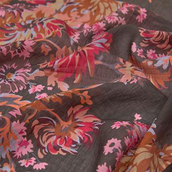 İpekevi Desenli Tensoft Şal - Kasımpatı Desenli - Acı Kahve Fuşya