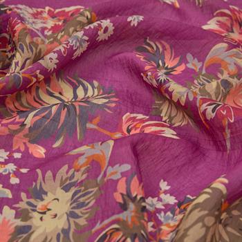 İpekevi Desenli Tensoft Şal - Kasımpatı Desenli - Fuşya