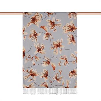 İpekevi Desenli İpek Şal - Frezya Desenli - Gümüş