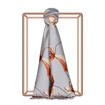 İpekevi Desenli İpek Şal - Frezya Desenli - Gümüş