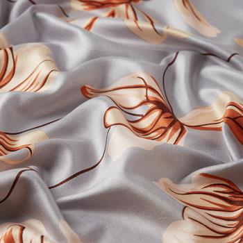 İpekevi Desenli İpek Şal - Frezya Desenli - Gümüş