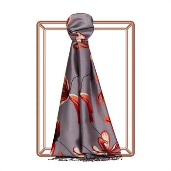 İpekevi Desenli İpek Şal - Frezya Desenli - İncir Moru