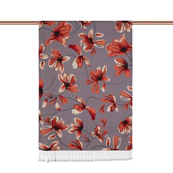 İpekevi Desenli İpek Şal - Frezya Desenli - İncir Moru