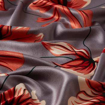 İpekevi Desenli İpek Şal - Frezya Desenli - İncir Moru