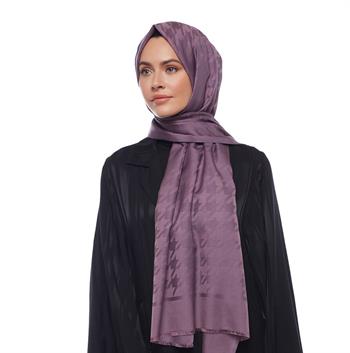 İpekevi Kazayağı Desenli Pamuk İpek Şal - İncir Moru