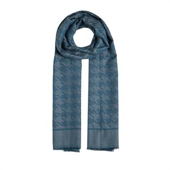 İpekevi Kazayağı Desenli Pamuk İpek Şal - Metalik Mavi