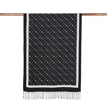 İpekevi Desenli İpek Şal - Monogram Desenli - Siyah Beyaz