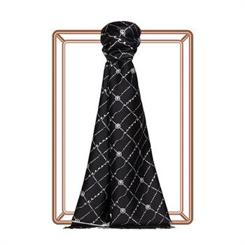 İpekevi Desenli İpek Şal - Monogram Desenli - Siyah Beyaz