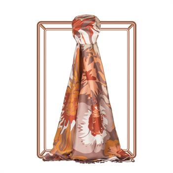 İpekevi Desenli İpek Şal - Nihavent Desenli - Kahve