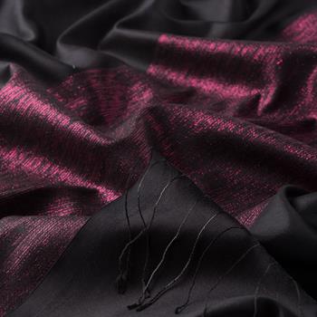 İpekevi Tek Taraflı İpek Şal - Düşes Simli - Siyah Fuşya