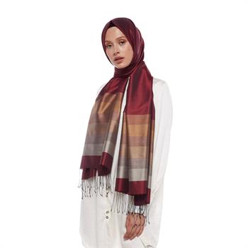 İpekevi Tek Taraflı İpek Şal - Elitist Çizgili - Bordo