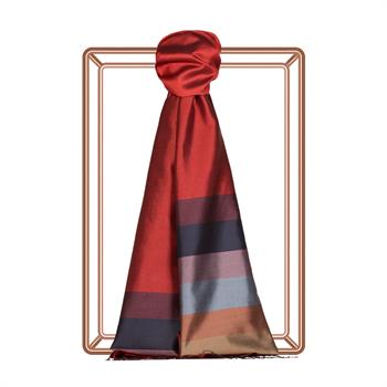 İpekevi Tek Taraflı İpek Şal - Elitist Çizgili - Osmanlı Kırmızısı