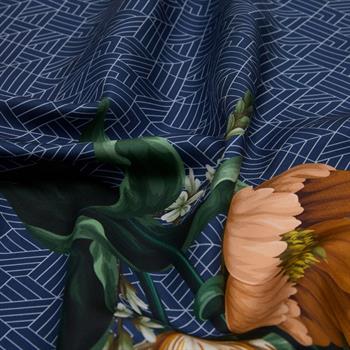İpekevi Twill İpek Eşarp - Ocean Blue Paravane - Lacivert Gümüş