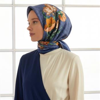 İpekevi Twill İpek Eşarp - Ocean Blue Paravane - Lacivert Gümüş
