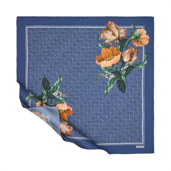 İpekevi Twill İpek Eşarp - Ocean Blue Paravane - Lacivert Gümüş