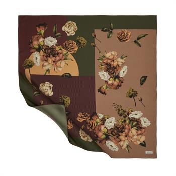 İpekevi Twill İpek Eşarp - Aranjman Desenli - Haki Kahve