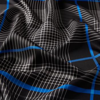 İpekevi Twill İpek Eşarp - Castle Ekose Desenli - Saks Mavisi