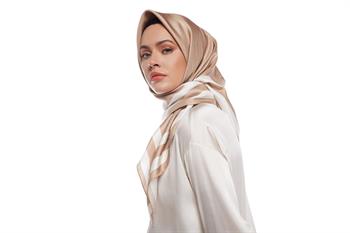 İpekevi Twill İpek Eşarp - Çizgili Signature - Sütlü Kahve