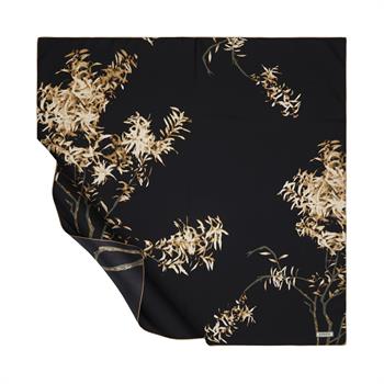 İpekevi Twill İpek Eşarp - Forsythia Desenli - Siyah Altın