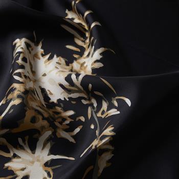 İpekevi Twill İpek Eşarp - Forsythia Desenli - Siyah Altın