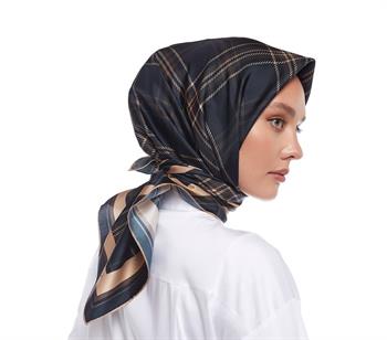 İpekevi Twill İpek Eşarp - Hunter Ekose - Lacivert Kahve